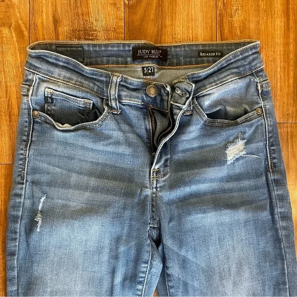 JUDY BLUE Women’s Blue Relaxed Fit Distressed Skinny Jean Size 5/27 - Picture 4 of 12